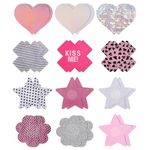 WLLHYF 24Pcs Glitters Nipple Covers Pasties Multi Design Pasties Breast Covers Stickers for Women Disposable Sticky Pasties Breast Petals Self Adhesive