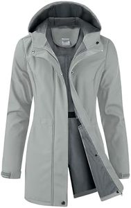 iCreek Women's Waterproof Softshell Rain Jacket Fleece Lined Hood Long Coat (Light Grey, S)