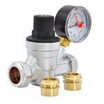 Water Pressure Reducing Regulator Valve for 22mm Compression & 15mm Copper Piping Adjustable 1-6 Bar Brass Adjustable Pressure Reducing Valve with Gauge.