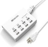 USB Charger, HITRENDS 8 Ports Charging Station 60W/12A Multi Port USB Charging Hub for Multiple Devices (5ft Cord, White)