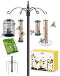 iBorn Bird Feeders Hanging Station 87Inch Wild Bird Feeding Station Stand Heavy Duty For Feeders Hanging, 1 Inch Thickness Pole, 4-Hooks,5-Prong Pole Stabilizer(Bird Feeders NOT Included)