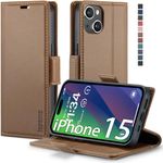 japezop iPhone 15 5G Case,iPhone 15 5G Wallet Case with [RFID Blocking],Card Holder Kickstand Magnetic,Leather Flip Case Wallet for iPhone 15 5G 6.1 Inch (Fashion Brown)