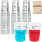 100 PACK Plastic Measuring Cups, 8 oz Disposable Mixing Cups with 100 Wooden Mixing Sticks, Can Be Used for Epoxy Resin, Liquid Measuring, Paint Mixing, Cooking and Baking