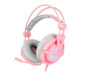 Sades A6 USB Gaming Headset 7.1 Surround Sound PC Headset Gaming Headset with Noise Cancelling Microphone, LED Lights for Laptop, Computer and Consoles (Pink [Angel Edition])