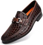 GOLDEN COXES FAMILY Casual Leather Dress Shoes for Men, Premium Alligator Printed Buckle Loafer Business Slip on Penny Loafer Party Wedding Shoes for Mens, Khaki, 7