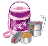 MILTON Econa Deluxe 3 Stainless Steel Containers with Steam Vent 260 ml Each, PU Insulated, Hot & Cold Leak-Proof Lunch Box for Office, College, Picnic, Purple