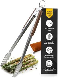 17-Inch Grill Tongs for Outdoor Grilling - Heavy Duty Stainless Steel Tongs with Luxurious Walnut Grip & Premium Gift Pouch - Extra Long BBQ Tongs for Grilling, Smoker & Outdoor Cooking