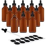 BELLE VOUS 12 Pack Amber Glass Dropper Bottles - 60ml / 2oz Refillable Bottles with Eye Dropper Pipettes - Empty Tincture Bottles for Essential Oils/Beauty Oil Mix, Aromatherapy Blends, and More