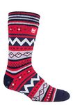 HEAT HOLDERS - Mens Soul Warming Thick Winter Nordic Patterned Non Slip Thermal Slipper Socks with Grippers (6-11 uk, Navy/Red (Soul))