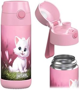 JARLSON® Trinkflasche Kinder "MALI" - Thermo Edelstahl Wasserflasche - BPA frei - auslaufsicher - Kinderflasche mit Chug Deckel- Flasche für Schule, Kindergarten - Katze 2.0, 350 ml