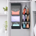 Kuber Industries Pack of 2 Hanging Organizer | 6 Pocket Storage Hanger | Handbag Organizer | Hanging Purse for Wardrobe | Transparent Clutch Organizer | Handbag Storage For Closet | Black