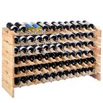 COSTWAY 36/72 Bottles Wine Rack, 6-Tier Stackable Storage Wine Holder Stand, Natural Solid Wood Drink Organizer Display Shelf for Home Kitchen Bar Cellar (72 Bottles, 119x29x72cm)