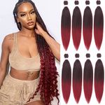 Leeven 8 Packs Pre Stretched Braiding Hair 30 Inch Yaki Texture Ombre Red Brading Hair Extensions for Box Braids Kanekalon Hair Fiber Crochet Hair Extensions for Braiding /30 Inch 1B900#