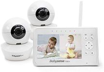 Babysense Video Baby Monitor, 4.3 Inch Split Screen with Two Cameras and Audio, Remote Pan & Tilt, 300m Range (Open Space), Adjustable Night Light, Two-Way Audio, Zoom, Night Vision, Lullabies