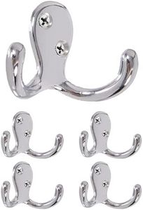 HowTool Household Hardware Double Robe Hook with Screws, 5 Pack Chrome Plated