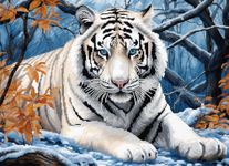 Animal White Tiger Latch Hook Rug Kit for Adults Easy Carpet Cushion with Printed Canvas Crochet Yarn Craft DIY Hooking Tapestry for Home Floor Decoration Pets Pads 52x38cm