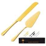 ERVILO Cake Serving Set, Cake Pie Pastry Servers, Stainless Steel Cake Knife and Server Set Perfect for Birthday, Wedding, Parties and Events (Gold Serving Set)