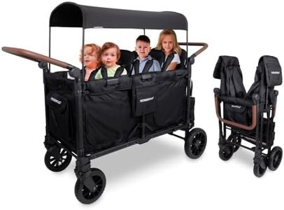 WONDERFOLD W6 Luxe Pro Stroller Wagon (6 Seater) - Collapsible Wagon Stroller with Seats Featuring 5-Point Safety Harnesses and Adjustable Sun Canopy, Jet Black