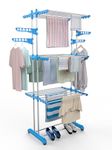 H Houseware Premium Heavy Duty Stainless Steel Foldable Cloth Drying Stand/Clothes Stand for Drying/Cloth Stand/Clothes Dryer/Laundry Racks with Wheels(Arctic Blue)