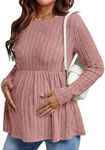 Ekouaer Womens Maternity Tops Long Sleeve Pregnancy Tunic Blouses Crew Neck Ribbed Shirts Pregnant Clothes Blush Pink S