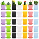 Hedume 70 Pack Mini Plastic Flower Seedling Nursery Pot with Pallet, 3" Colorful Square Plant Pot, Indoor Outdoor Flower Plant Container, Decor for Your Room, Garden, Office and Balcony (7 Colors)