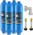 CRYSTALA RV/Camper Water Filter, Inline Water Filter Effectively Reduces Bad Taste, Odors, Chlorine and Sediment for RVs and Marines, 4 Pack Filter with 2 Flexible Hose Protector