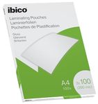 Ibico A4 Laminating Pouches, 200 Micron (2x100), High Document Protection & Durability, Pack of 100, Gloss Finish, Crystal Clear, 627317