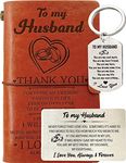 Husband Journal from Wife, Husband Wallet Card Engraved, Husband Keychain, To My Husband Leather Journal 140 Pages Writing Notebook, Gift for Husband Birthday Christmas Valentine Anniversary