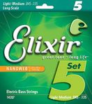 Elixir Strings Nickel Plated Steel 5-String Bass Set with NANOWEB Coating Light/Medium, Long Scale (.045-.135)