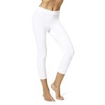 HUE Women's Wide Waistband Blackout Cotton Capri Leggings, Assorted, White, 2X