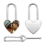 JOVIVI Personalised Padlock with Key Engraved Photo Love Heart Lock Customised Bridge Wish Lock for Couple Boyfriend Girlfriend Friends Christmas Wedding Valentine Annivesary Gift