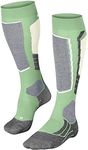 FALKE Women's SK2 Intermediate Ski Socks, Knee High, Medium Cushion, Warming, Breathable Quick Dry, Merino Wool, Green (Quiet Green 7378), 5-6, 1 Pair