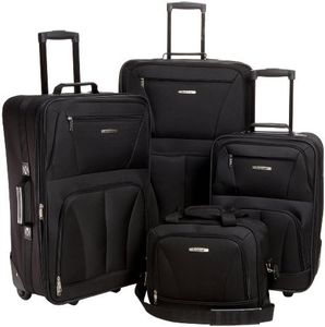 Rockland Luggage Journey Softside Upright Set, Black, 4-Piece Set (14/19/24/28), Journey Softside Upright Luggage Set