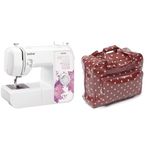 Brother AE2500 Sewing Machine with Instructional DVD, 25 Stitch & Hobby Gift PVC Sewing Machine Bag Polka, Cotton, Burgandy, 44x19x37 cm