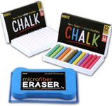 Huntz Non-Toxic White Dustless Chalk (12 ct Box) and Colored Dustless Chalk (12 ct Box) Bundle/Premium Microfibre Eraser