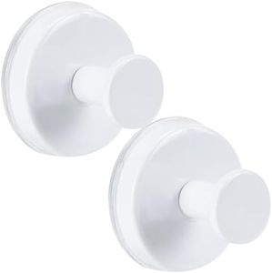 Fenas Suction Cup Hooks for Shower No-Drill Bathroom Hooks for Towels, Robes, Loofah Mountable on Bathroom Walls, Kitchen, Glass, Mirrors, Tile and Smooth,Non-Porous Surfaces (2, White)