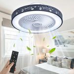 Linboro Ceiling Fan with Lights 20 Inches Flush Mount Ceiling Fan with Lights Dimming 3 Colors Bedroom Modern Ceiling Fan with Lights Remote Control 6 Speeds Timing for Children's Room Black