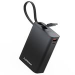 Ambrane 20000mAh Small Pocket Size Powerbank, Hanging InBuilt Type C Cable, 22.5W Fast Charging, Type C PD & USB Output for iPhone, Android Mobiles & Other Devices (MiniCharge 20, Black-Grey)