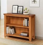 Hallowood Furniture Cotswold Oak Wide & Low Bookcase with Shelf, Solid Wooden Book Shelf, Book Case Unit in Medium Oak, Cube Storage Unit, Low Shelving Unit for Home & Office