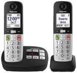 Panasonic Cordless Phone, Large Display and Big Buttons, Flashing Favourites Key, Built in Flashlight, Call Block, Volume Boost, Talking Caller ID, 2 Cordless Handsets - KX-TGU432CB (Black/Silver)
