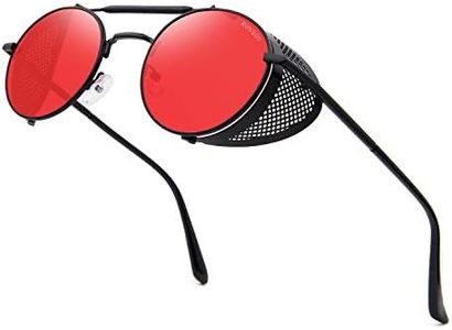 RONSOU Steampunk Style Round Vintage Sunglasses Retro Eyewear UV400 Protection Matel Frame black&red
