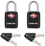 SURE LOCK TSA Approved Luggage Locks - One Key Opens All, Compact & Durable Zinc Alloy Travel Lock with Steel Shackle, Keyed Alike (Black 2 Locks, Mini Size for Suitcase/Backpack/Gym Locker)