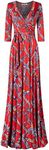 Women's Super Stretchy Maxi Party Dress Spring Floral Print Faux Wrap 3/4 Sleeve V-Neck, Red Gray, Medium