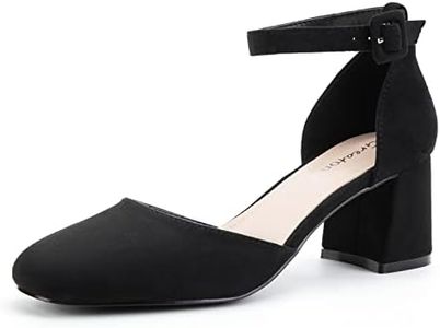 Greatonu Women's Low Block Heels Dress Pumps Closed Toe Ankle Strap Ladies Wedding Party Office Shoes Black