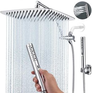 V-Frankness 12 Inches Metal Shower Heads with Multifunction Handheld Spray Combo, Rain Shower Head Combo with 3 Way Metal Diverter, 13 Inch Adjustable Extension Arm and Extra Long Hose(Chrome)