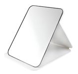 ONICORN® Foldable Makeup Mirror with Stand, Compact Portable Folding Free Standing Travel Vanity Mirror, Frameless PU Leather (Round Edge White 1 PCS)