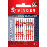 Singer Titanium Universal Reg and Ball Point Machine Needles Combo Pack, 8-Pack