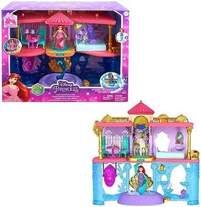 Mattel Disney Princess Minis Castillo de Ariel Casa de muñecas La Sirenita 2 pisos con figura, muebles y accesorios, juguete +3 años (HLW95)