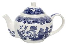 AuraHome Blue Willow Ceramic Teapot 1 Litre Size Approx 23 x 13 x 16 cm Inclusive of Handle Iconic Elegant Blue-Printed Scene on White Porcelain Depicts Nature & Historical Imagery