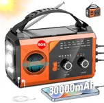 30000mAh AM/FM NOAA Weather Radio with Power Bank Cell Phone Charger,Solar Radio with LED Flashlight,USB Charged,Compass,SOS Alarm Camping & Survival(Orange)